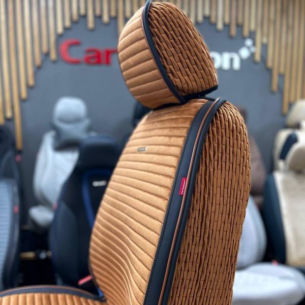 Накидки на сидіння авто MONACO FULL FRONT, CarFashion, коньячний/чорний, передній ряд 200041158 фото
