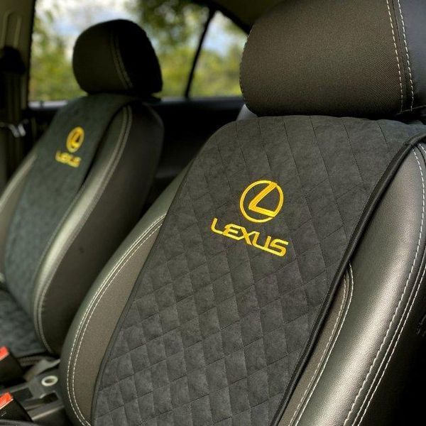 Накидки на сиденья авто АЛЬКАНТАРА c вышивкой LEXUS (Лексус), передний ряд, пайка 000006273 фото