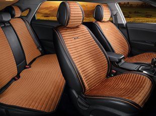 Накидки на сиденья авто MONACO, CarFashion, коньячный/черный, комплект KMON03 фото