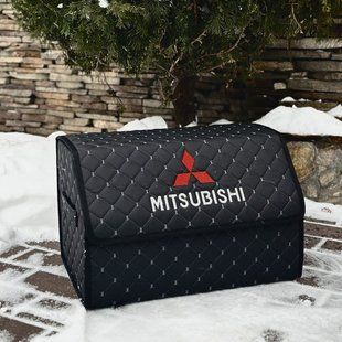 Органайзер в багажник с вышивкой Mitsubishi, черный с серой ниткой, 50 см, автомобильный органайзер в авто 000006770 фото