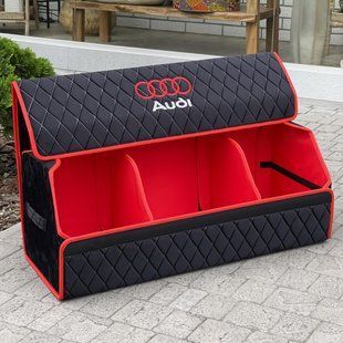 Органайзер в багажник с вышивкой Audi, черный велюр с красным кантом, 80 см, автомобильный органайзер в авто 00021482 фото