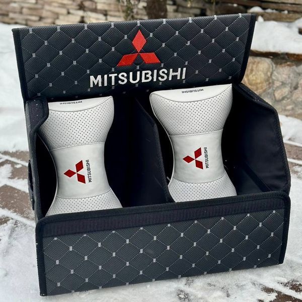 Органайзер у багажник з вишивкою Mitsubishi, чорний з сірою ниткою, 50 см, автомобільний органайзер в авто 000006770 фото