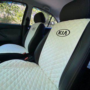 Накидки на сиденья авто АЛЬКАНТАРА c вышивкой KIA (Киа), передний ряд, пайка 000006271 фото