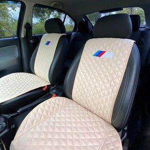 Накидки на сиденья авто АЛЬКАНТАРА c вышивкой BMW (БМВ), передний ряд, пайка 000006270 фото