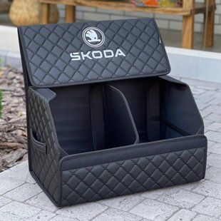 Органайзер в багажник с вышивкой Skoda, черный 50 см, автомобильный органайзер в авто ORG50-SKODA-01 фото