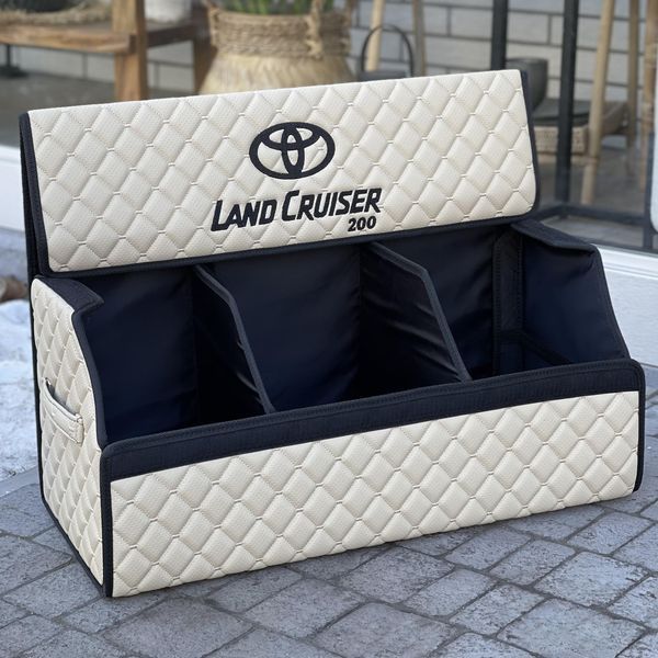 Органайзер у багажник з вишивкою Toyota Land Cruiser, бежевий, 65 см, автомобільний органайзер в авто 0000052681 фото