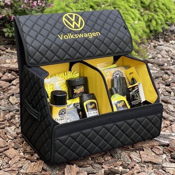 Органайзер в багажник Volkswagen, черный с желтой подкладкой, 50 см, автомобильный органайзер в авто 00021452 фото