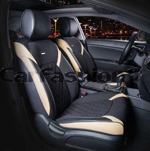 Чехлы на сиденья STING 3D, CarFashion, передний ряд, черный/бежевый 000006296 фото