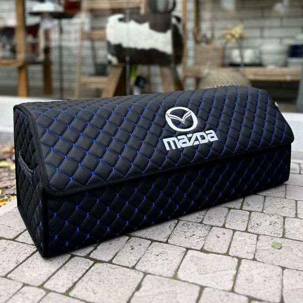 Органайзер у багажник з вишивкою Mazda, чорний з синьою ниткою, 80 см, автомобільний органайзер в авто 000006303 фото