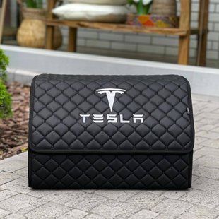 Органайзер в багажник с вышивкой Tesla из экокожи, черный, 50 см, коробка в багажник 000005257 фото
