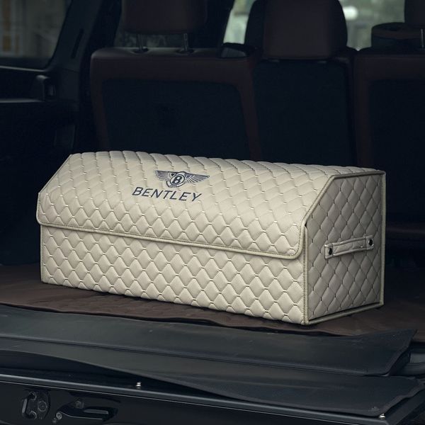 Органайзер у багажник на магнітах із логотипом Bentley з екошкіри, 80 см, бежевий, із синьою підкладкою, саквояж 200042493 фото