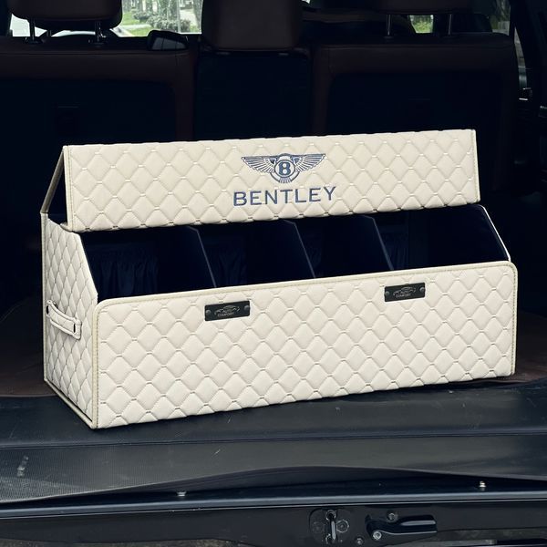 Органайзер у багажник на магнітах із логотипом Bentley з екошкіри, 80 см, бежевий, із синьою підкладкою, саквояж 200042493 фото