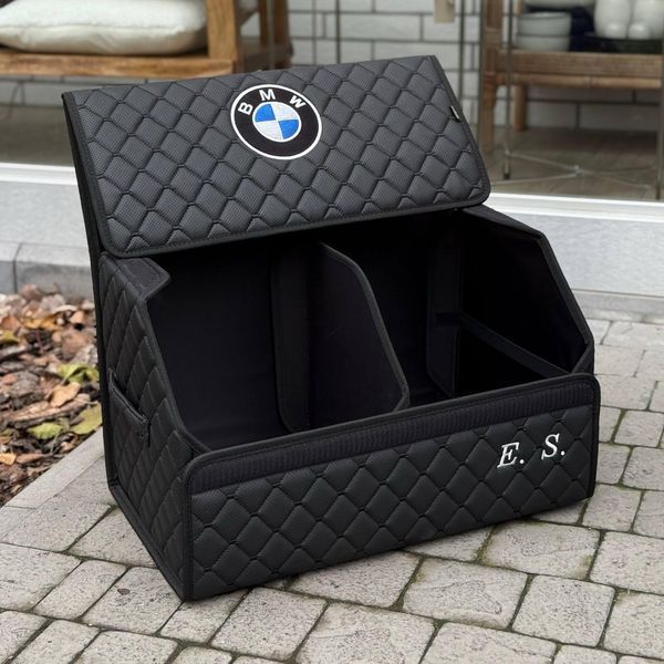 Органайзер в багажник с вышивкой BMW из экокожи, черный, 50 см, бокс в багажник 000006714 фото