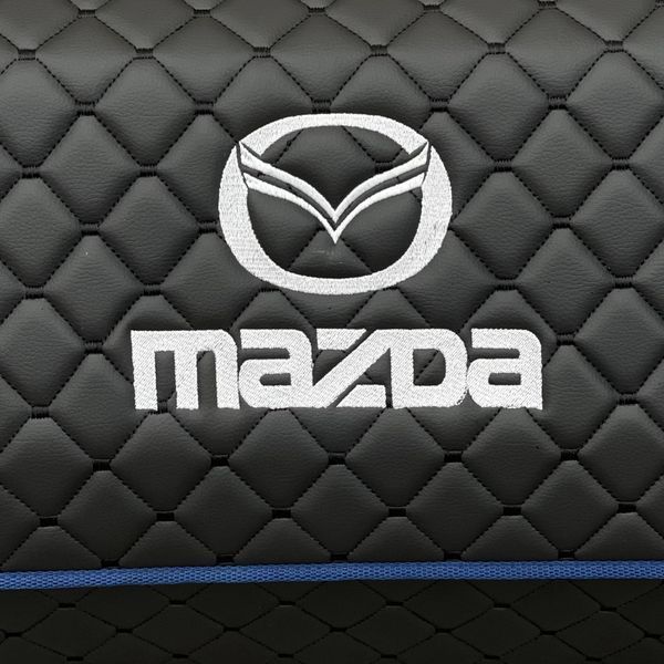Органайзер в багажник з логотипом Mazda з екошкіри, чорний з синім кантом, 50см, сумка в багажник 200041248 фото