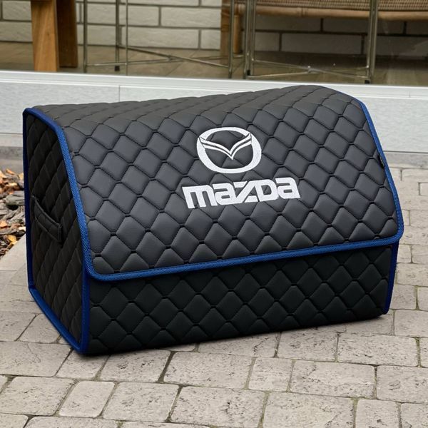 Органайзер в багажник з логотипом Mazda з екошкіри, чорний з синім кантом, 50см, сумка в багажник 200041248 фото