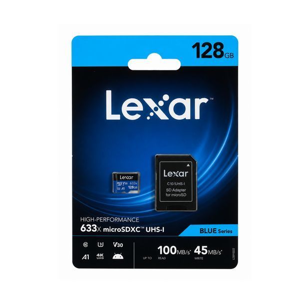 Карта памяти Lexar High-Performance 633x microSDXC 128GB Class 10 UHS-I A1 V30 U3 + SD адаптер LMS0633128G-BNAAA фото