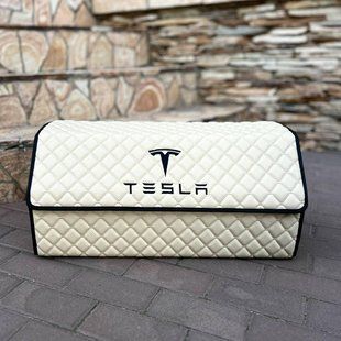 Органайзер в багажник с вышивкой Tesla, бежевый, 65 см, автомобильный органайзер в авто 000005271 фото