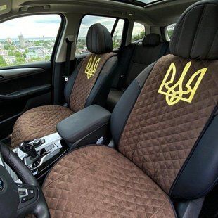 Накидки на сиденья авто АЛЬКАНТАРА c вышивкой ГЕРБ, передний ряд, пайка 000006264 фото