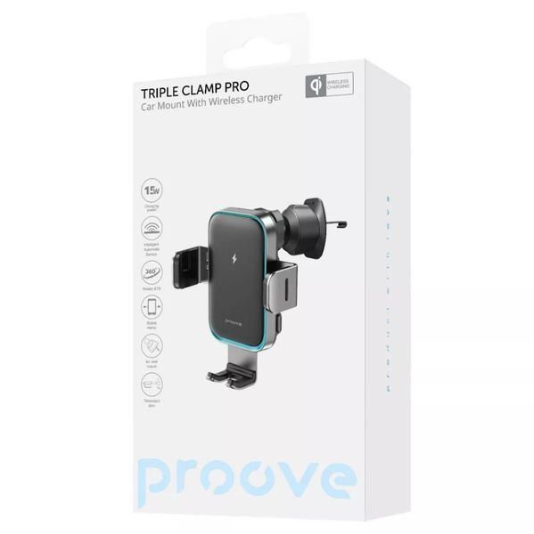 Автодержатель с Беспроводной Зарядкой Proove Triple Clamp Pro 15W 000005639 фото