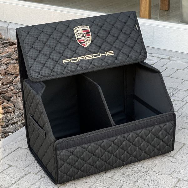 Органайзер у багажник з вишивкою Porsche, чорний, 50 см, автомобільний органайзер в авто 000004749 фото
