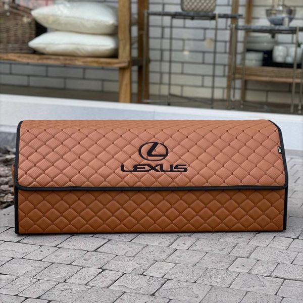 Органайзер у багажник з логотипом Lexus з екошкіри, коньячний, 80 см, автоорганайзер 000005282 фото
