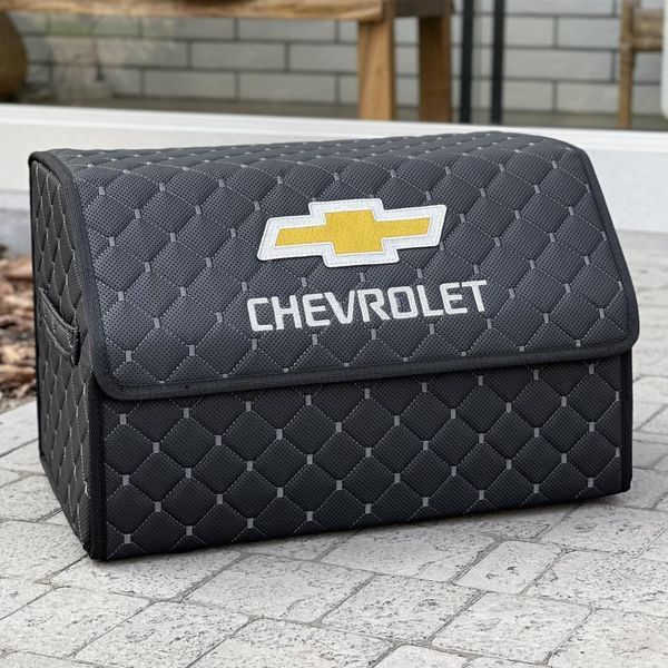 Органайзер у багажник з вишивкою Chevrolet, чорний з сірою ниткою, 50 см, автомобільний органайзер в авто 000007094 фото