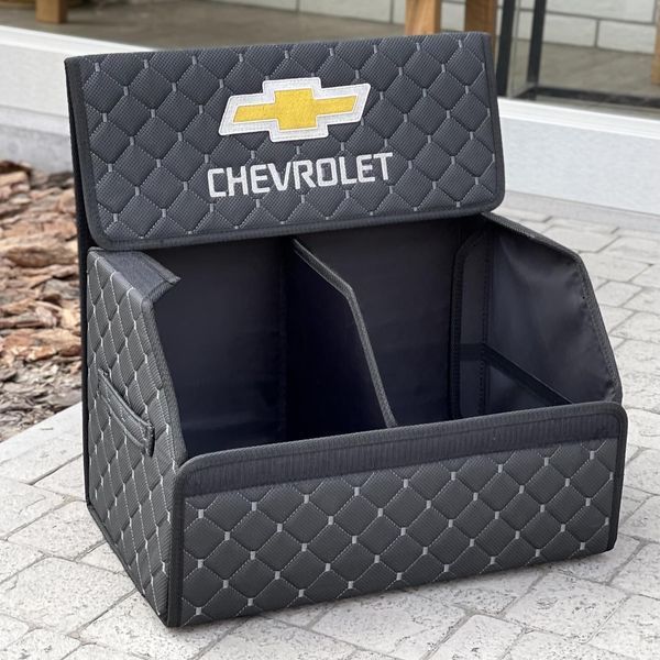 Органайзер у багажник з вишивкою Chevrolet, чорний з сірою ниткою, 50 см, автомобільний органайзер в авто 000007094 фото
