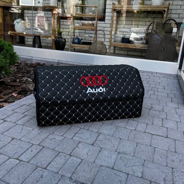 Органайзер в багажник з вишивкою Audi, чорний з білою ниткою, 65 см, автомобільний органайзер в авто 000005320 фото