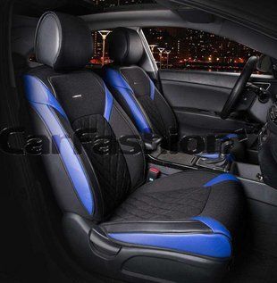 Чехлы на сиденья STING 3D, CarFashion, передний ряд, черный/синий STING-21958 фото