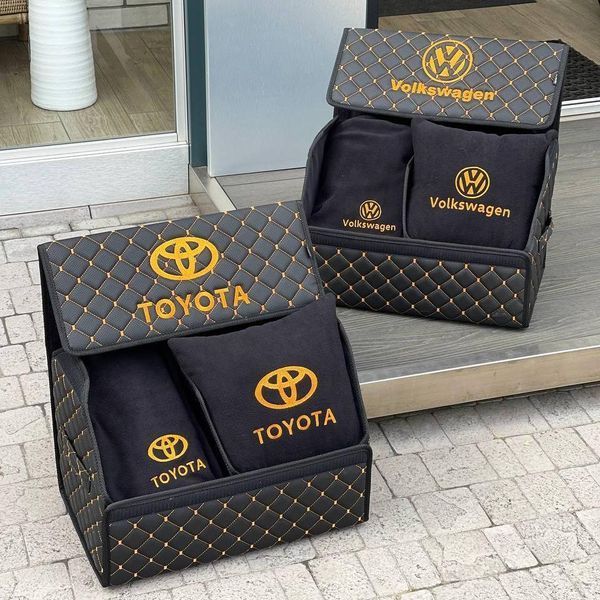 Органайзер у багажник з вишивкою Toyota, чорний з помаранчовою ниткою, 50 см, автомобільний органайзер в авто 000007574 фото