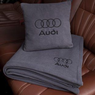 Подушка и плед в машину с логотипом AUDI, флисовый набор FLISET-AUDI-GRA-GRA фото