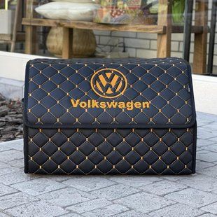 Органайзер в багажник с вышивкой Volkswagen, черный с оранжевой ниткой, 50 см, автомобильный органайзер в авто 000007575 фото