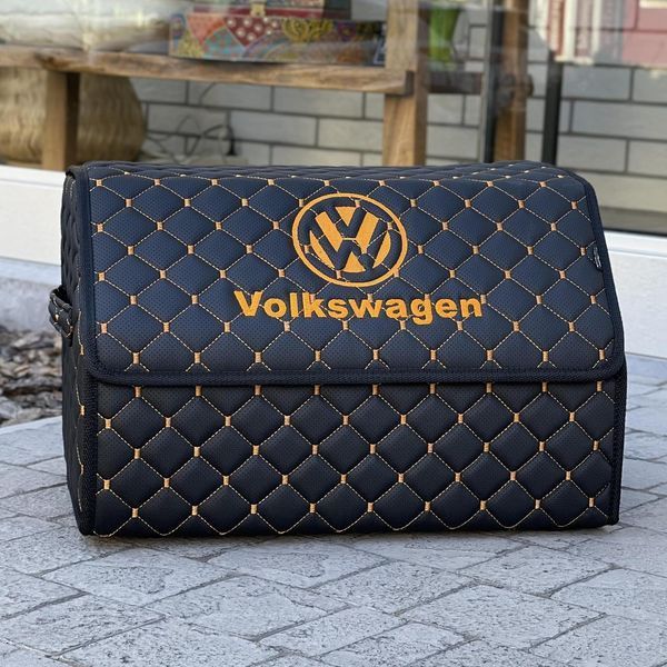 Органайзер у багажник з вишивкою Volkswagen, чорний з помаранчовою ниткою, 50 см, автомобільний органайзер в авто 000007575 фото