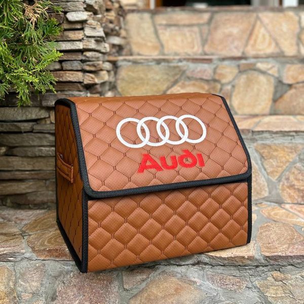 Органайзер в багажник с вышивкой Audi, коньячный, 35 см, автомобильный органайзер в авто 000006103 фото