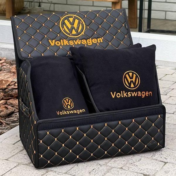 Органайзер у багажник з вишивкою Volkswagen, чорний з помаранчовою ниткою, 50 см, автомобільний органайзер в авто 000007575 фото