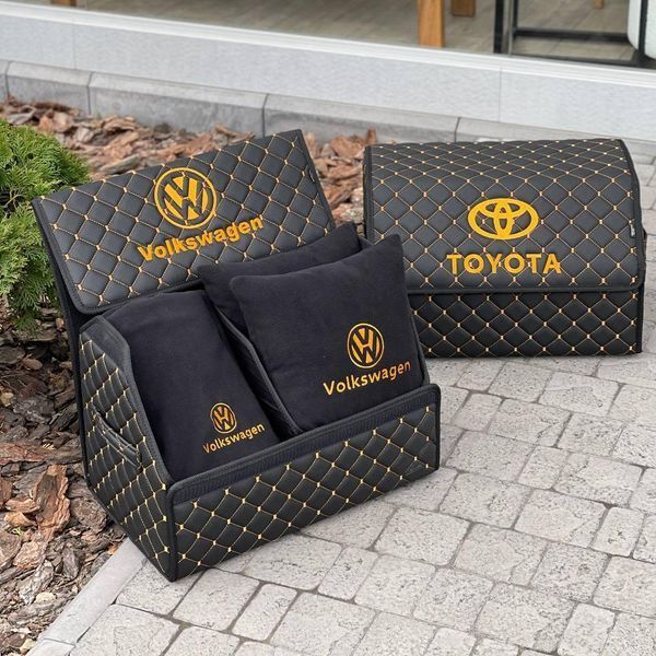 Органайзер у багажник з вишивкою Volkswagen, чорний з помаранчовою ниткою, 50 см, автомобільний органайзер в авто 000007575 фото