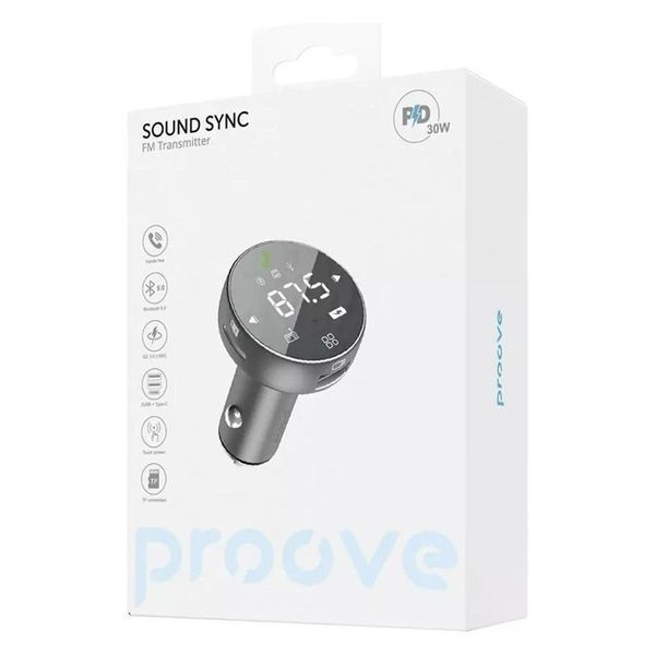 Адаптер автомобильный Proove FM Launcher Sound Sync 30W (PD+QC3.0) Type-C+USB+TF | Серый FMSS30110003 фото