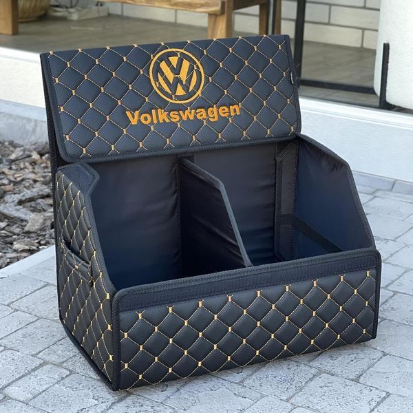 Органайзер у багажник з вишивкою Volkswagen, чорний з помаранчовою ниткою, 50 см, автомобільний органайзер в авто 000007575 фото