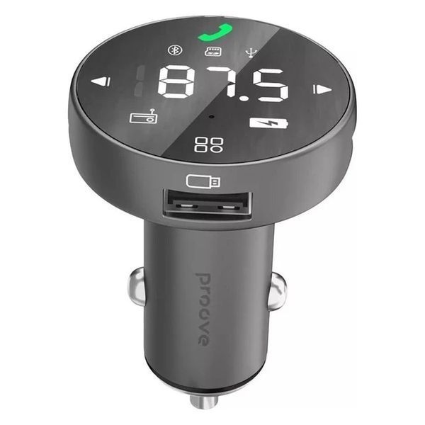 Адаптер автомобильный Proove FM Launcher Sound Sync 30W (PD+QC3.0) Type-C+USB+TF | Серый FMSS30110003 фото