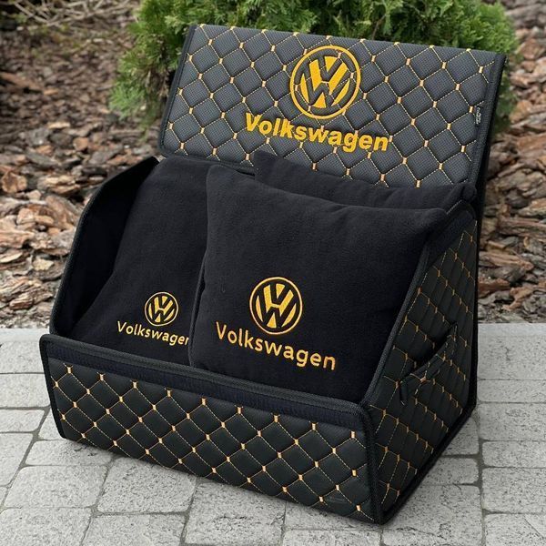 Органайзер у багажник з вишивкою Volkswagen, чорний з помаранчовою ниткою, 50 см, автомобільний органайзер в авто 000007575 фото