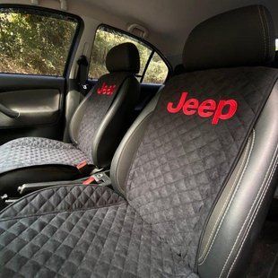 Накидки на сиденья авто АЛЬКАНТАРА c вышивкой JEEP (Джип), передний ряд, пайка 000006262 фото