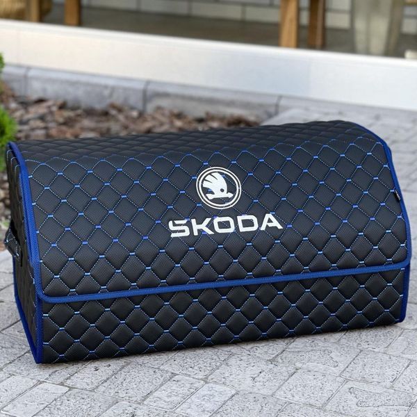Органайзер в багажник с вышивкой Skoda, черный/синий, 65 см, автомобильный органайзер в авто 00021625 фото