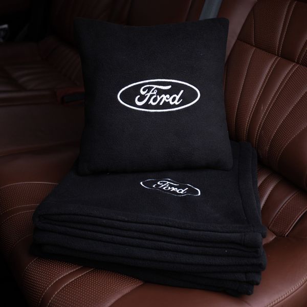 Подушка та плед в автомобіль з логотипом Ford, флісовий набір FLISET-FORD-BLU-WHI фото