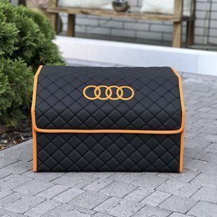 Органайзер в багажник с вышивкой Audi, черный с оранжевым кантом, 50 см, магнитная фиксация, автомобильный органайзер в авто 200043209 фото