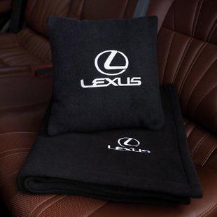 Подушка и плед в машину с логотипом Lexus, флисовый набор FLISET-LEXUS-BLK-WHI фото
