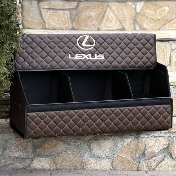 Органайзер в багажник с логотипом Lexus из экокожи, коричневый, 80см, бокс в багажник 200040984 фото