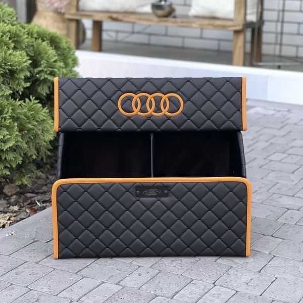 Органайзер в багажник с вышивкой Audi, черный с оранжевым кантом, 50 см, магнитная фиксация, автомобильный органайзер в авто 200043209 фото