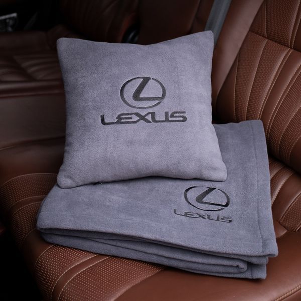 Подушка та плед в автомобіль з логотипом Lexus, флісовий набір FLISET-LEXUS-BLK-WHI фото