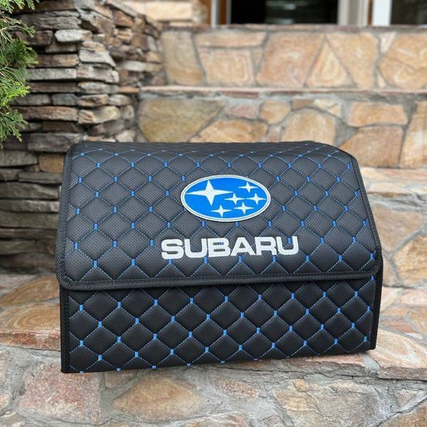 Органайзер в багажник з вишивкою Subaru, чорний з блакитною ниткою, 50 см, автомобільний органайзер в авто ORG50-SUBARU-02 фото
