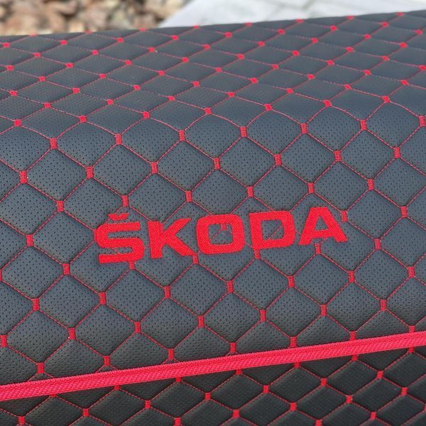 Органайзер у багажник з вишивкою Skoda, чорний/червоний, 65 см, автомобільний органайзер в авто 00021074 фото
